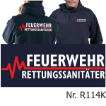 Hoodie navy, FEUERWEHR - RETTUNGSSANITÄTER with red EKG-line