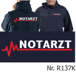 Hoodie azul marino, Doctor de emergencias con rojo EKG-línea