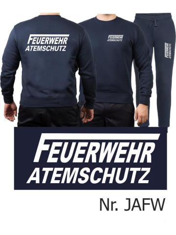 Sweat-Jogging suit navy, FEUERWEHR ATEMSCHUTZ long "F" white