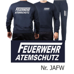 Sweat-Jogging suit navy, FEUERWEHR ATEMSCHUTZ long "F" white