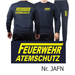 Sweat-Jogging suit navy, FEUERWEHR ATEMSCHUTZ long "F" neonyellow