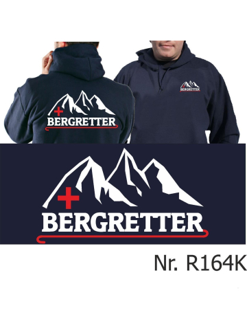 Hoodie navy, BERGRETTER mit Bergmotiv,weiß/rot