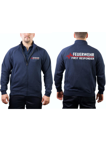 Sweat jacket navy, FEUERWEHR - FIRST RESPONDER with red EKG-line