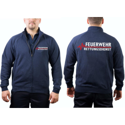 Sweat jacket navy, FEUERWEHR - RETTUNGSDIENST with red...