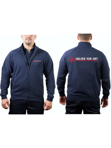 Sweat jacket navy, Helfer vor Ort with red EKG-line