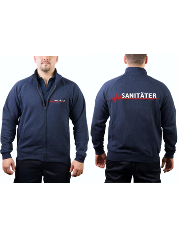 Sweat jacket navy, SANITÄTER with red EKG-line