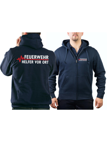 Hooded jacket navy, FEUERWEHR - Helfer vor Ort with red EKG-line