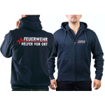 Hooded jacket navy, FEUERWEHR - Helfer vor Ort with red EKG-line