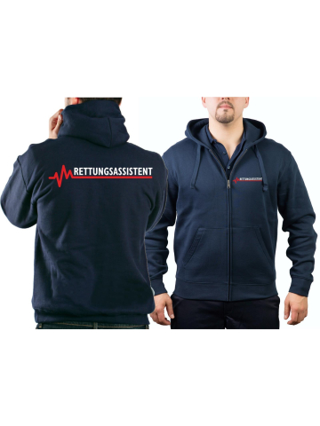 Hooded jacket navy, RETTUNGSASSISTENT with red EKG-line