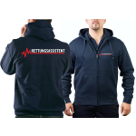 Hooded jacket navy, RETTUNGSASSISTENT with red EKG-line