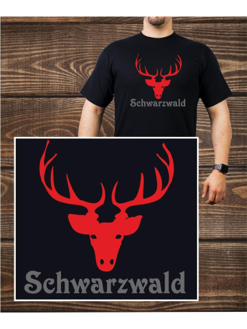 T-Shirt noir, noirwald avec Hirschgeweih
