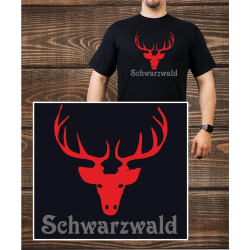 T-Shirt black, Schwarzwald mit Hirschgeweih
