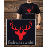 T-Shirt black, black forest with Hirschgeweih