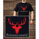 T-Shirt noir, noirwald avec Hirschgeweih
