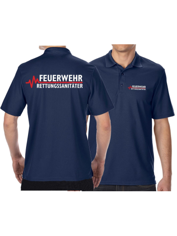 Funktions-Polo navy, FEUERWEHR - RETTUNGSSANITÄTER mit roter EKG-Linie