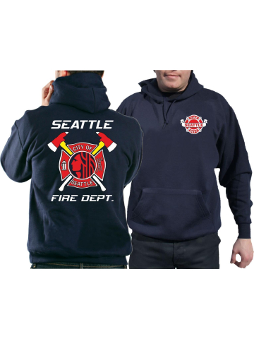 Hoodie navy, Seattle Fire Dept. gekreuzte Äxte and Wappen