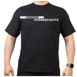 T-Shirt noir, "UNDER ATEMSCHUTZ" Streifdans et...