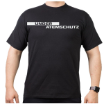 T-Shirt black, "UNDER ATEMSCHUTZ" stripe and Text silver