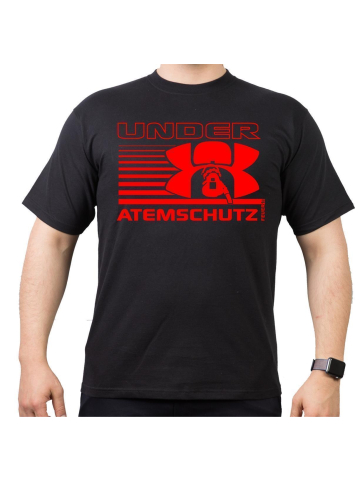 T-Shirt black, "UNDER ATEMSCHUTZ" Atemschutzmaske und Text in rot