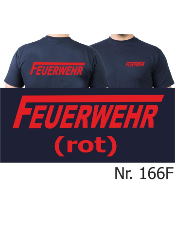 T-Shirt azul marino, FEUERWEHR con largo "F" en rojo