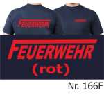 T-Shirt navy, FEUERWEHR mit langem "F" in rot (XS-3XL)