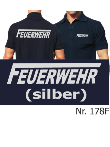 Polo navy, FEUERWEHR with long "F" in silver