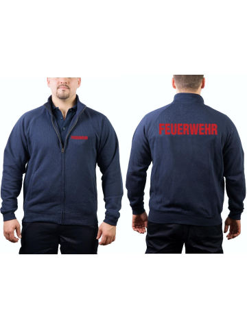 Sweat jacket navy, FEUERWEHR in red