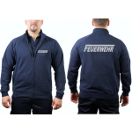 Sweat jacket navy, FEUERWEHR with long "F" in silver