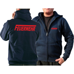 Hooded jacket navy, FEUERWEHR with long "F" in red
