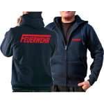 Giacca con cappuccio blu navy, FEUERWEHR con lungo "F" nel rosso