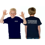 Kinder-T-Shirt marin, FEUERWEHR avec nom de lieu argent police de caractère "A"