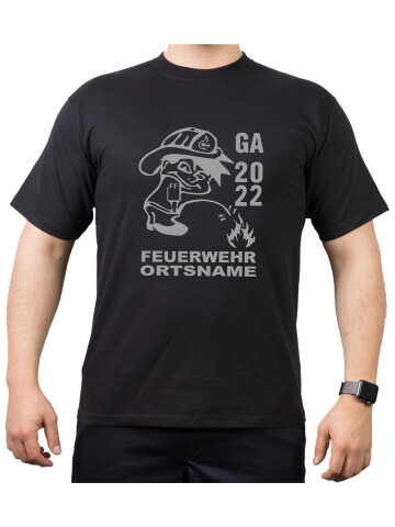 T-Shirt negro, "Grundausbildung" Menneken (plata) S