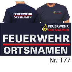 T-Shirt BaWü Stauferlöwe avec nom de lieu, FEUERWEHR argent avec rouge Streifdans et argentnem nom de lieu