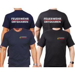 T-Shirt BaWü Stauferlöwe con ponga su nombre, FEUERWEHR plata con rojo banda y platanem ponga su nombre
