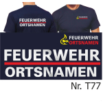 T-Shirt BaWü Stauferlöwe avec nom de lieu, FEUERWEHR argent avec rouge Streifdans et argentnem nom de lieu