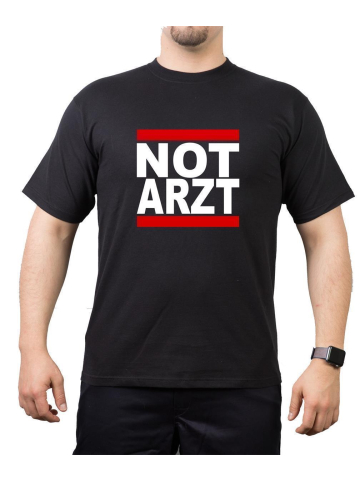 T-Shirt noir, "NOT ARZT" red/white/red