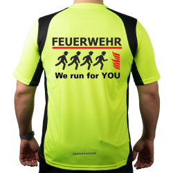 Laufshirt neonjaune/noir, FEUERWEHR "We run for YOU", respirant