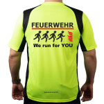 Laufshirt neongiallo/nero, FEUERWEHR "We run for YOU", traspirante