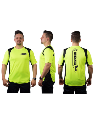 Laufshirt neongelb/schwarz, FEUERWEHR ATEMSCHUTZ G26, atmungsaktiv