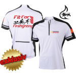 Bike-Shirt white, 1/2 Zip, traspirante, Stauferlöwe + nome del luogo, FitForFirefighting Triathlon