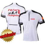 Bike-Shirt white, 1/2 Zip, respirant, FEUERWEHR + nom de lieu, FitForFirefighting + Triathlon