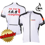 Bike-Shirt white, full-Zip, atmungsaktiv, Stauferlöwe + Ortsname, FitForFirefighting + Runner+Biker+Firefighter