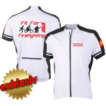 Bike-Shirt white, full-Zip, traspirante, FEUERWEHR + nome del luogo, FitForFirefighting + Runner+Biker+Firefighter