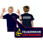 Kinder-T-Shirt blu navy, BaWü Stauferlöwe JUGENDFEUERWEHR nome del luogo bianco hinten