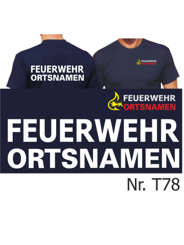 T-Shirt BaWü Stauferlöwe with place-name, FEUERWEHR + place-name in white