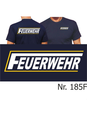 T-Shirt navy, FEUERWEHR with long "F" in white with yellow