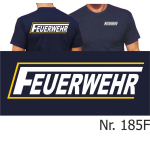 T-Shirt marin, FEUERWEHR avec longue "F" dans blanc avec jaune