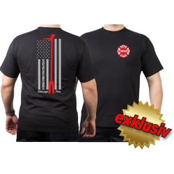 CHICAGO FIRE Dept. flag + Halligan Tool, black T-Shirt