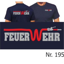 T-Shirt navy, FEUER-W-EHR with red hose (silver/red)