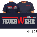 T-Shirt navy, FEUER-W-EHR mit rotem Schlauch (silber/rot)